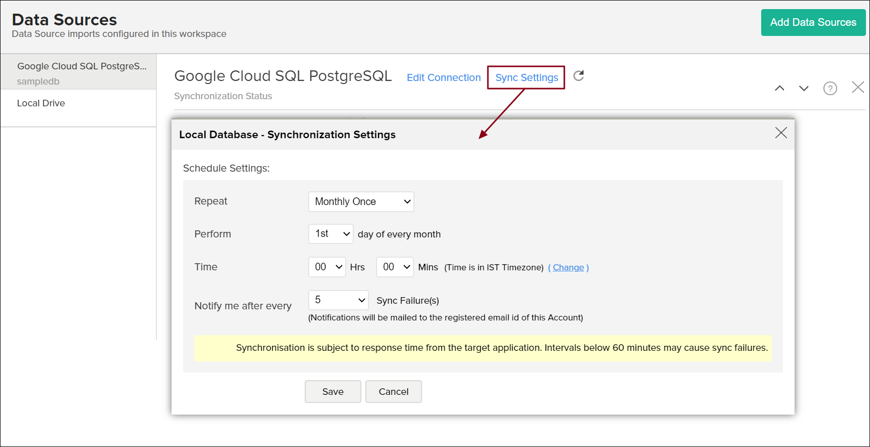 google-pgsql-sync-settings