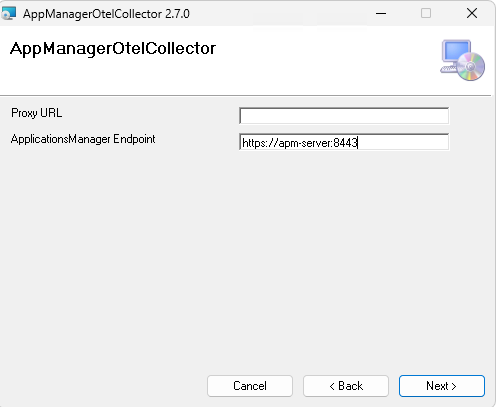 APMインサイト OTel Collector インストールウィザード - エンドポイント設定
