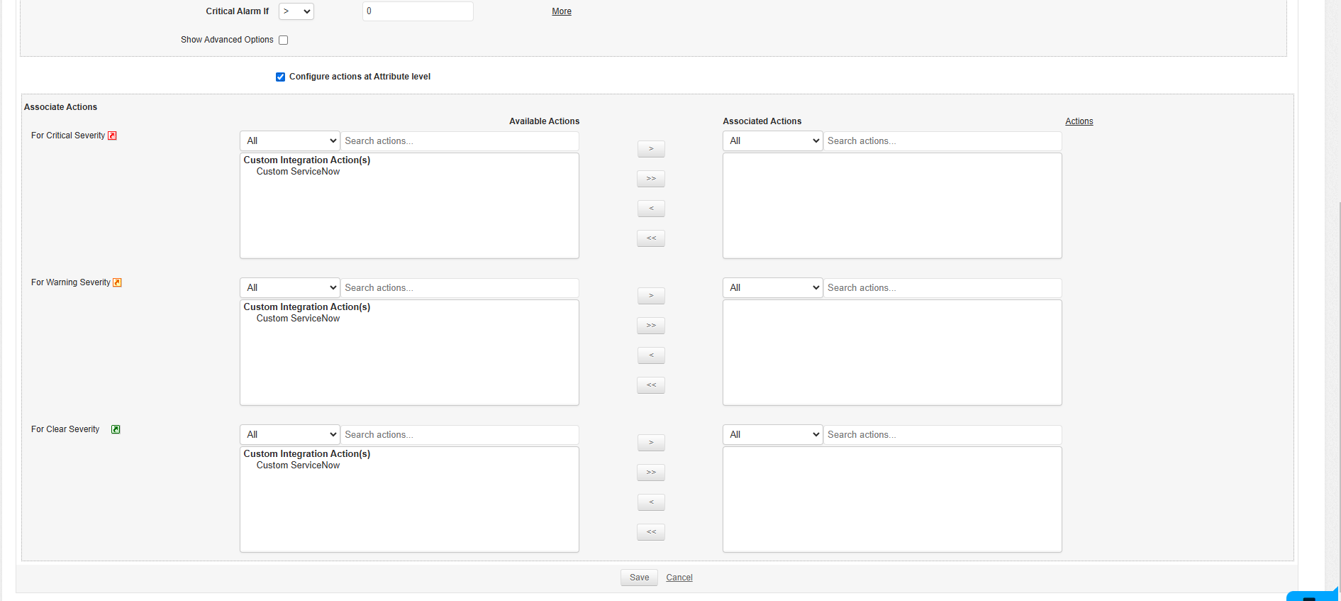 Custom integration Action association