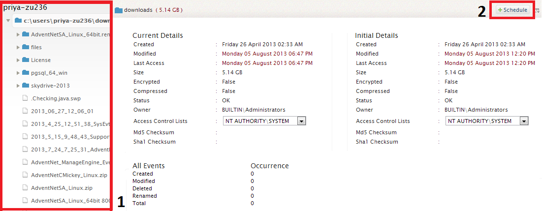 ファイル監視レポートのスケジュール