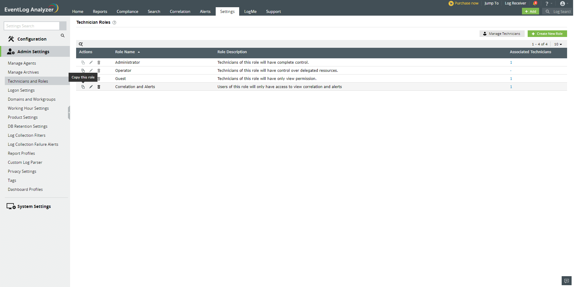 作成したカスタム ユーザー役割の表示