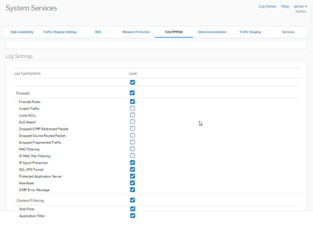 Sophos XGログ有効化