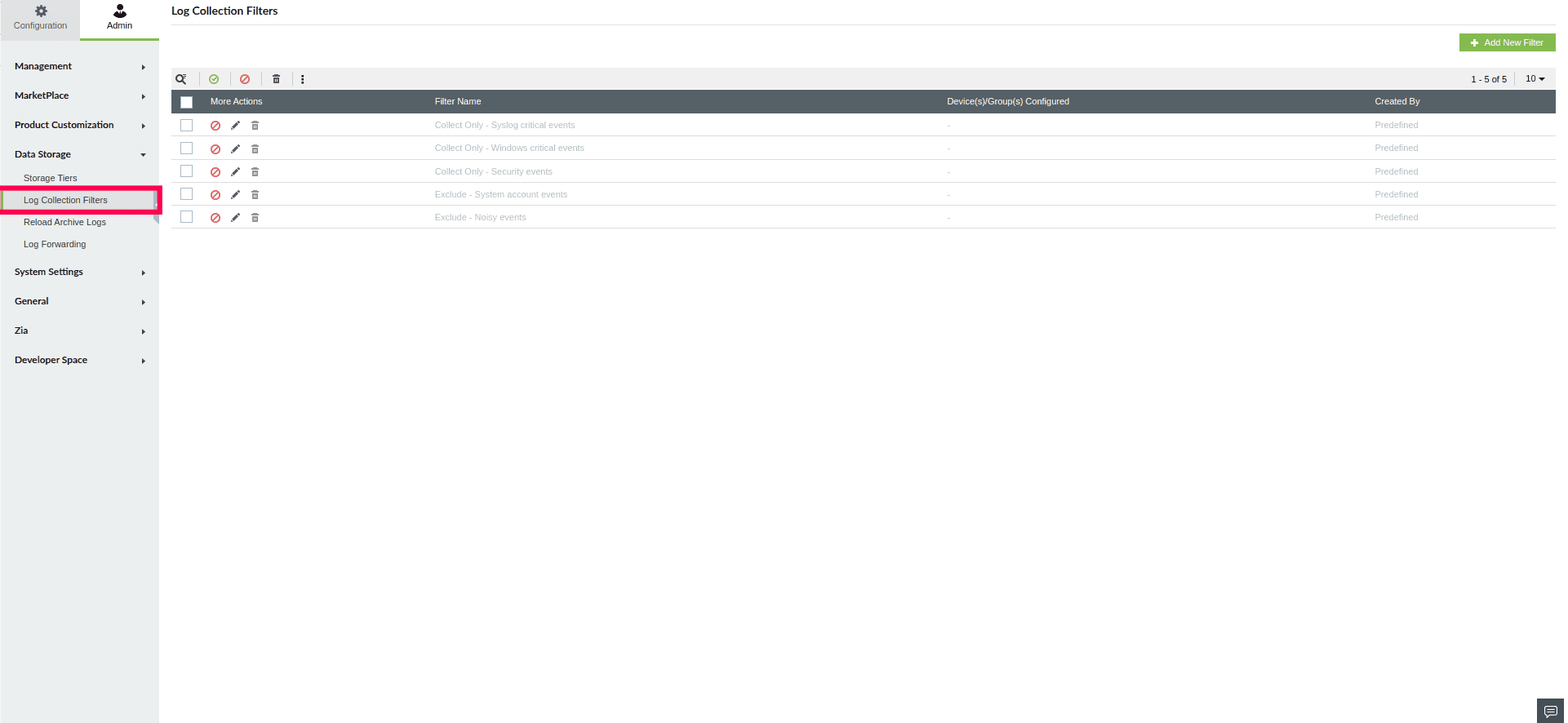 Log Collection Filter