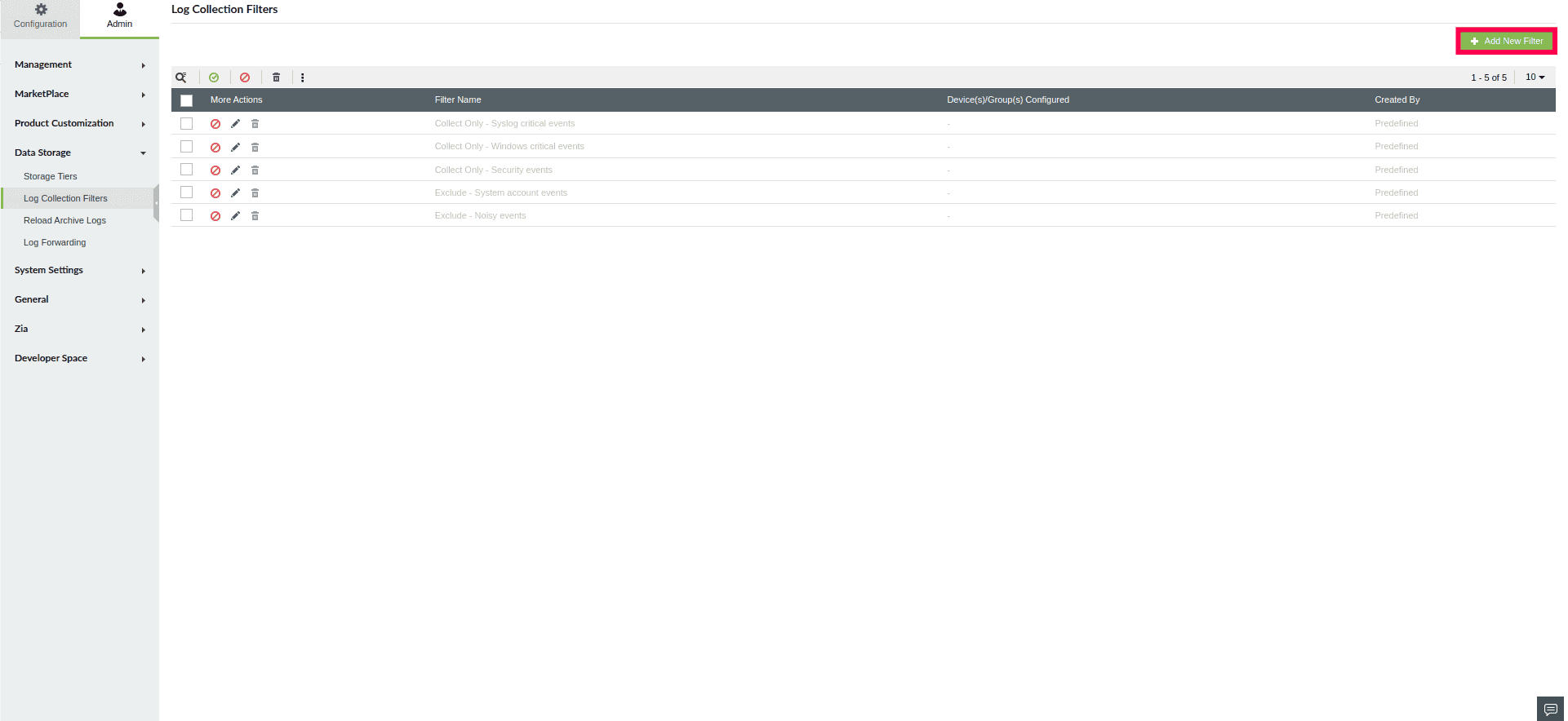 Log Collection Filter