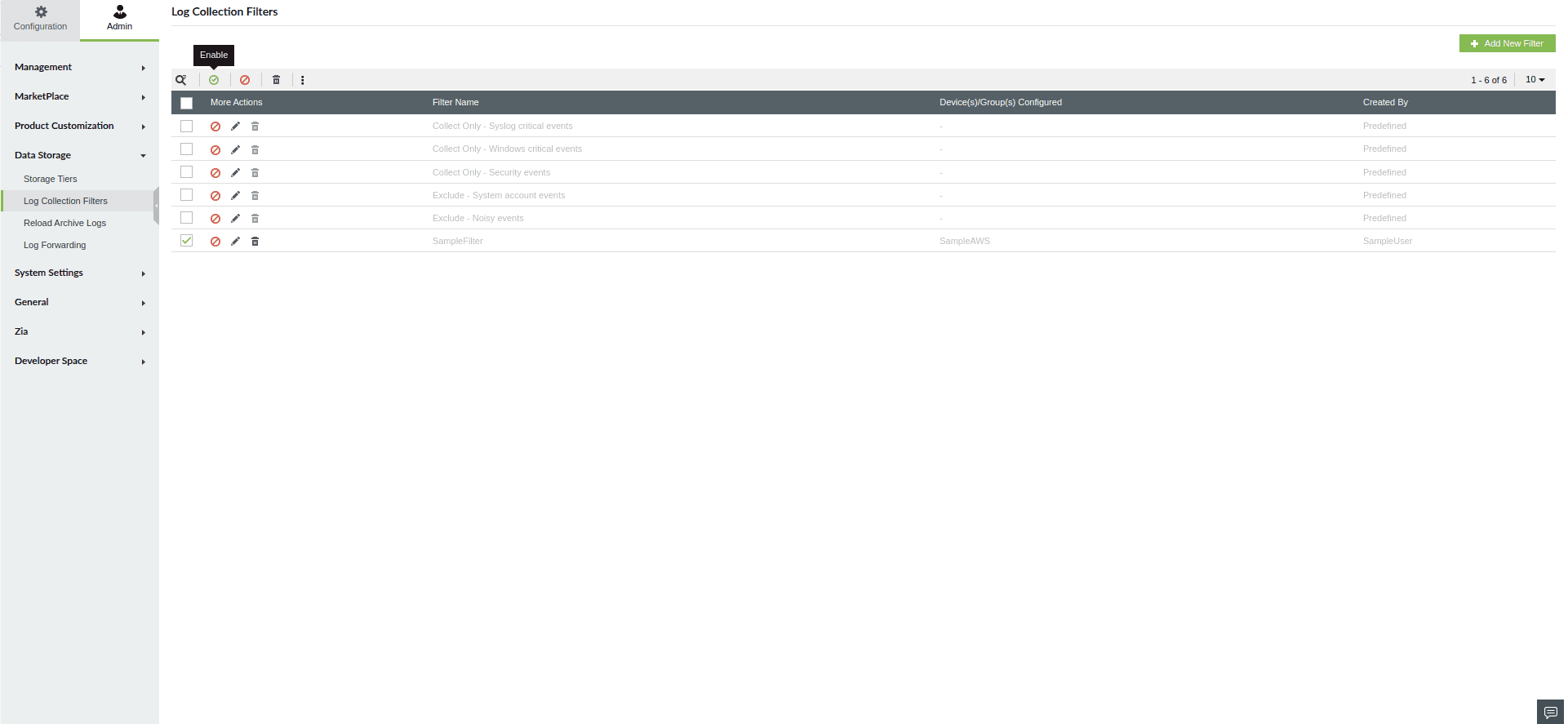 Log Collection Filter
