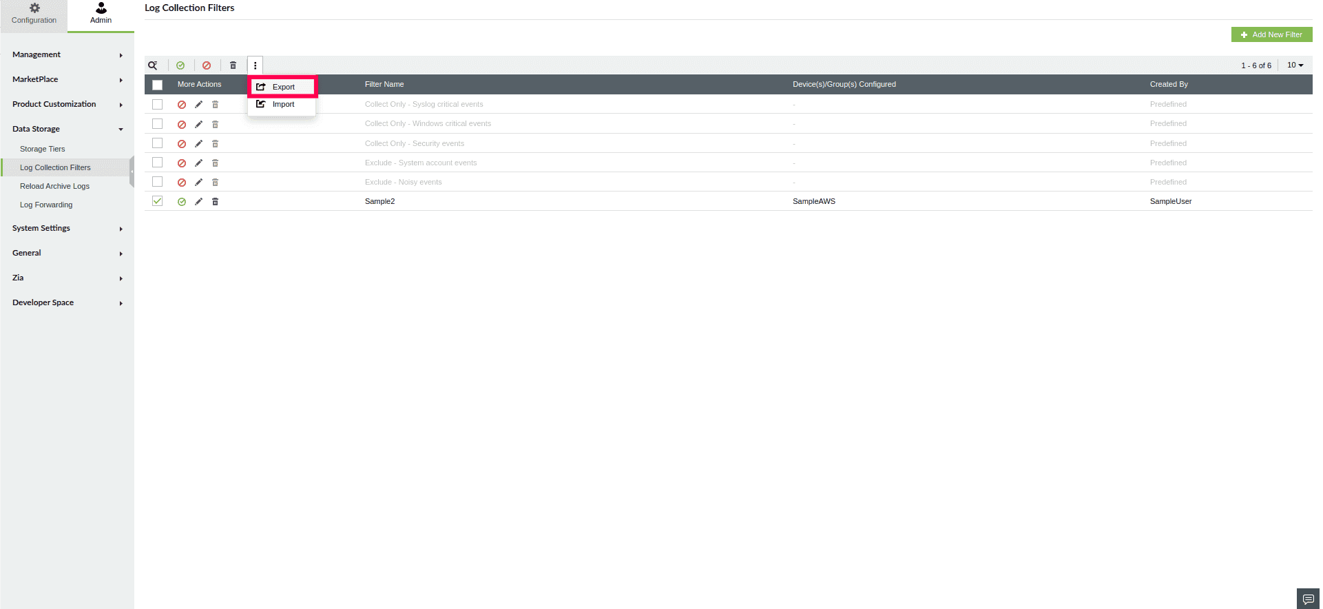 Log Collection Filter