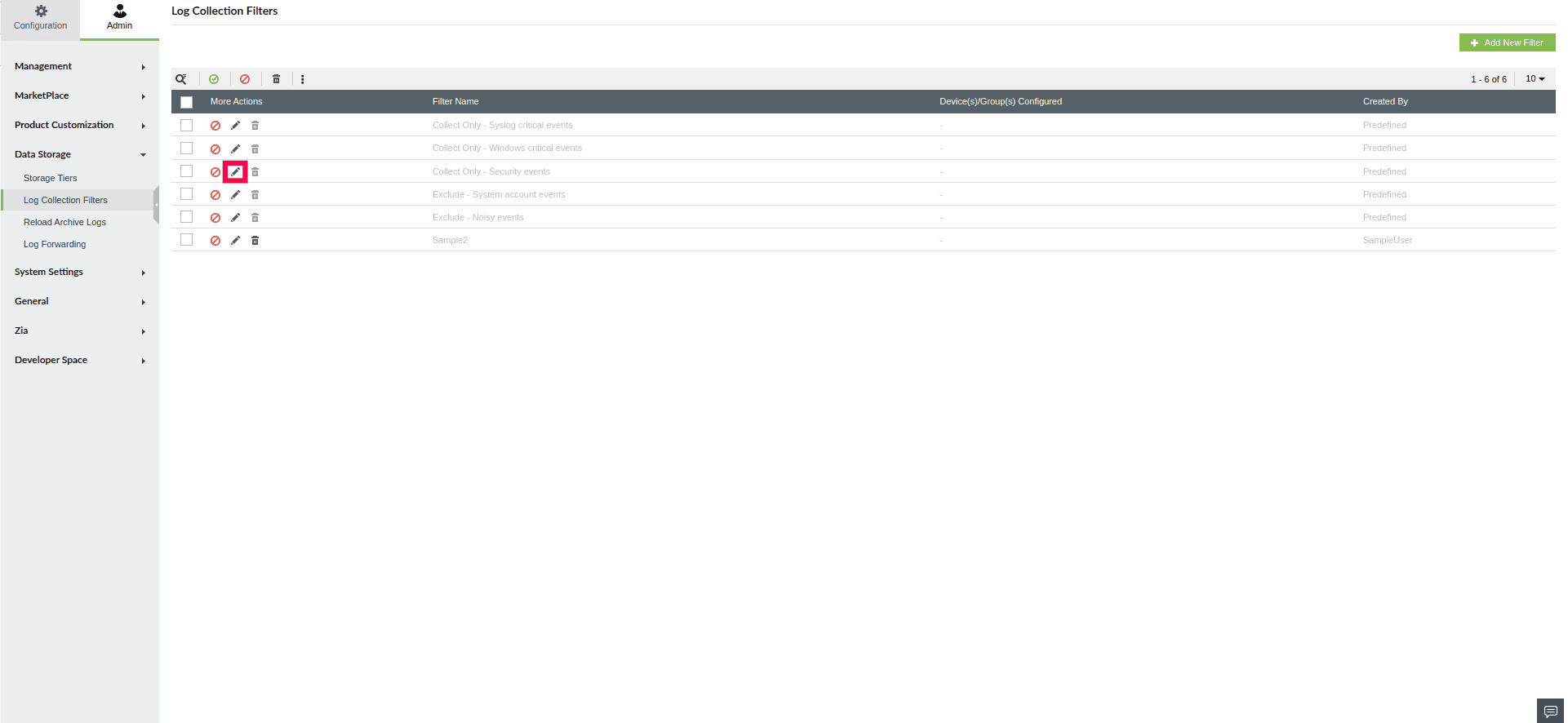Log Collection Filter