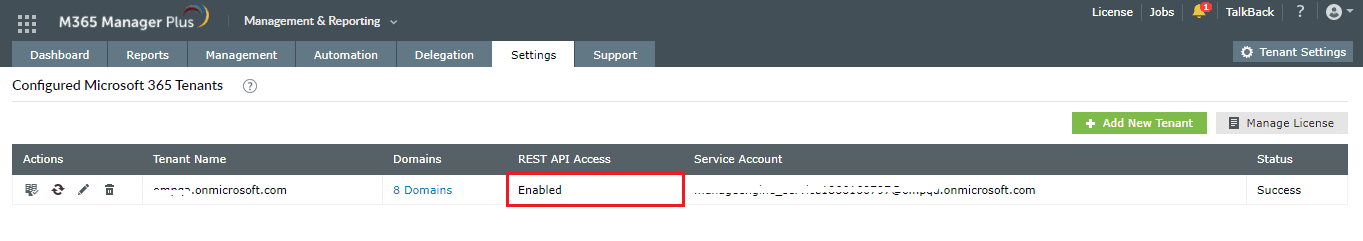 How to remove a configured service account in M365 Manager Plus
