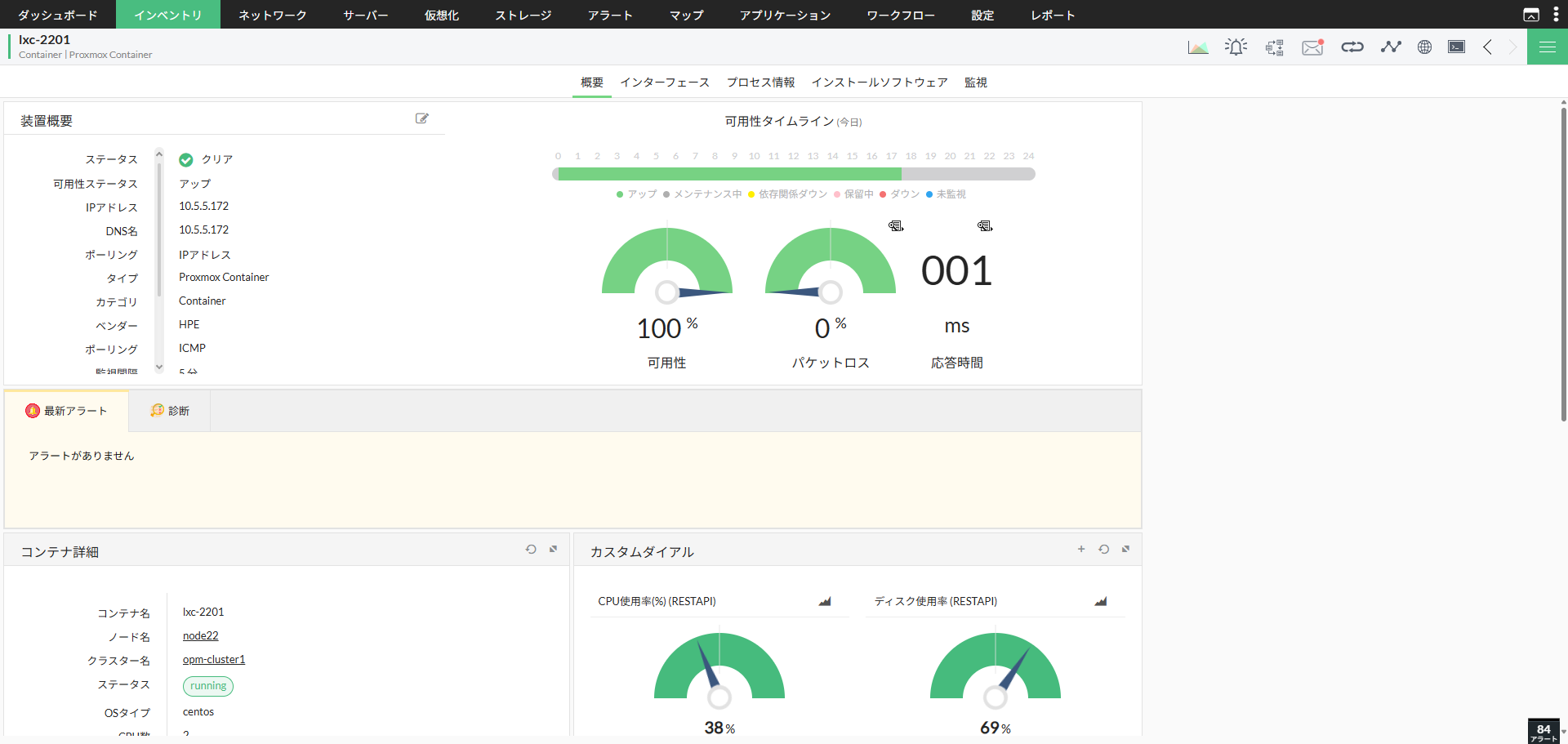 Proxmoxコンテナの概要ページ